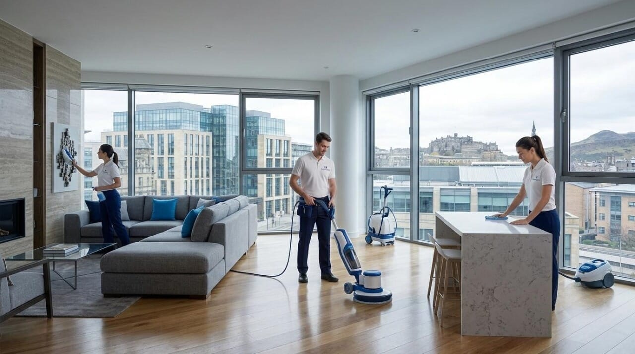 Bright, spotless Scottish tenement flat living room maintained by Maundy Clean flat cleaning crew
