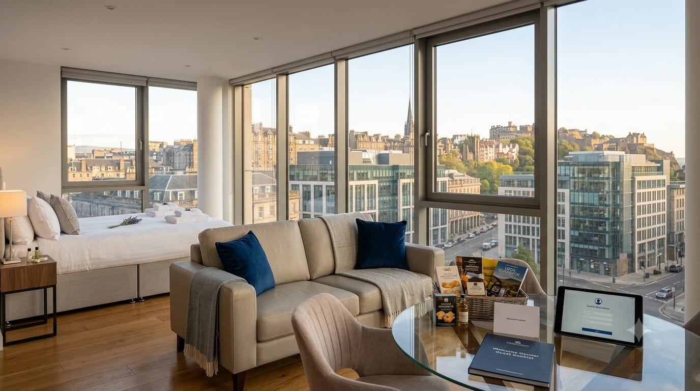 Beautifully turned-over Scottish holiday let bedroom prepared by Maundy Clean for the next guest check-in